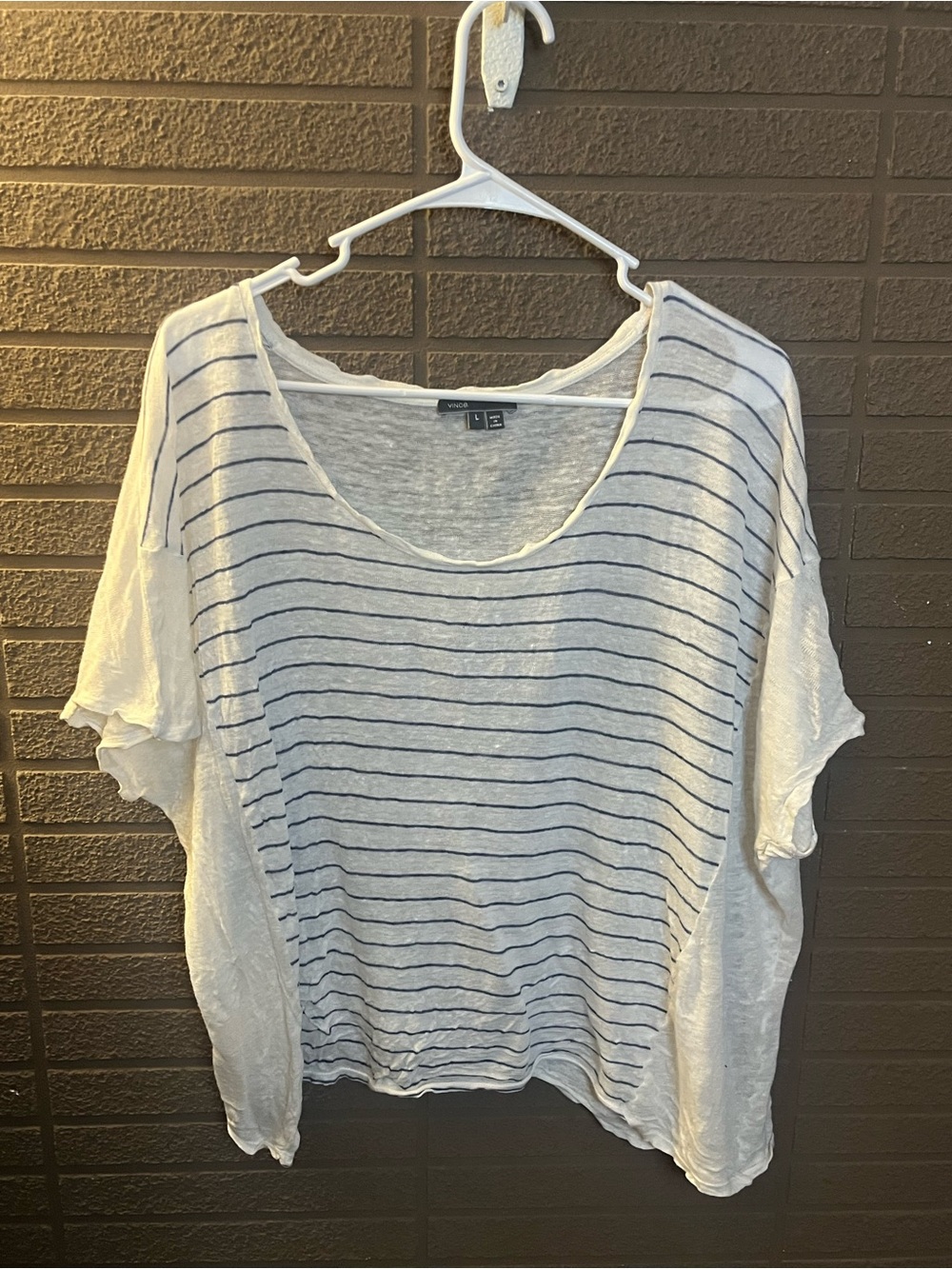 Vince White & Navy Stripe Linen Blend Oversized Knit Top Size Large